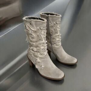 Vintage Black Wedge Strap Boots Office Siren Model Off Duty